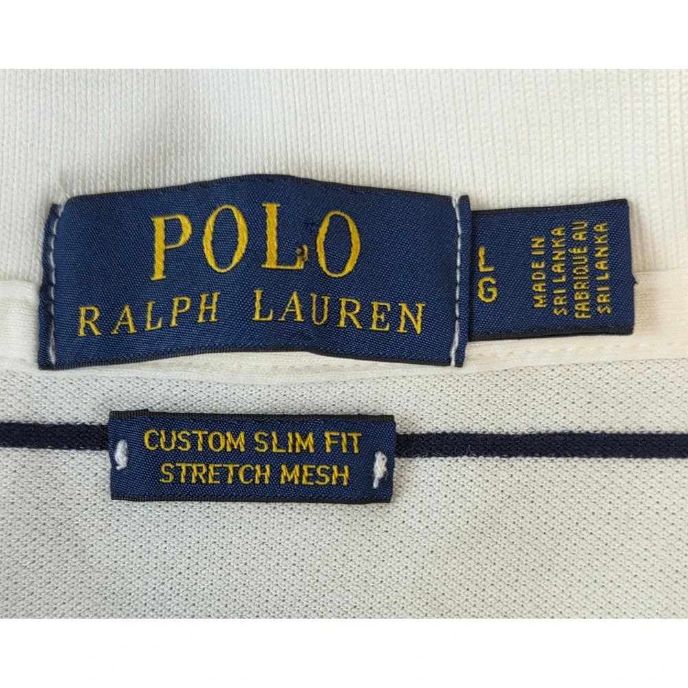 New Polo Ralph Lauren Men's Custom Slim Fit Striped Polo Shirt Navy White Large